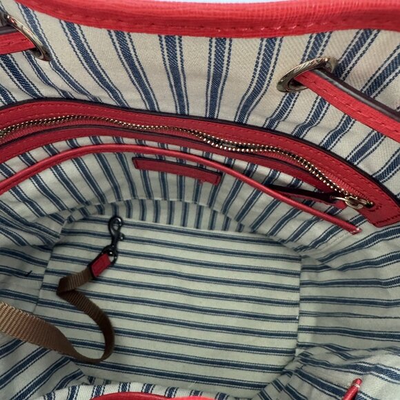 Dooney & Bourke Gretta Drawstring Bag Purse Red Coated Water Repellent Canvas - Picture 6 of 10